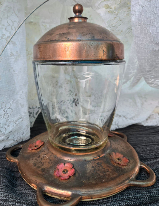 Copper hummingbird feeder